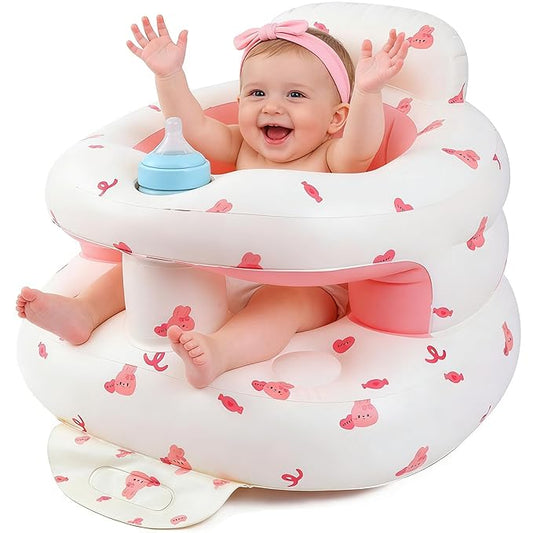EXBEPE Thickened Inflatable Baby Seat, Blow Up Baby Chair 3-36 Months with Tray, Sitting Support Infant Feeding Chair, Built in Air Pump