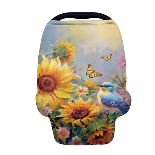 Sunflower Hummingbird Print Car Seat Canopy for Girls,Lovely Soft Nursing Cover Super Soft Washable Breastfeeding Scarf for Family