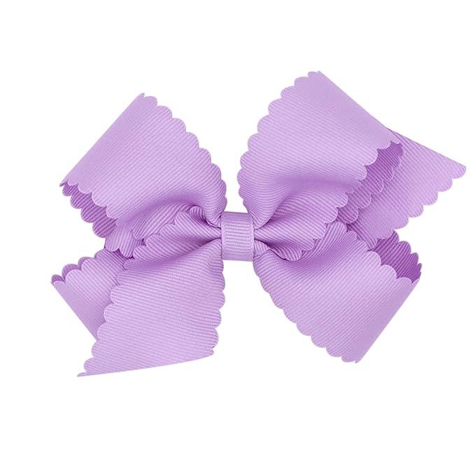 Wee Ones Girls' Classic Grosgrain Hair Bow with Scalloped Edges, No-Slip Hair Clip, Handmade, Light Orchid, Medium