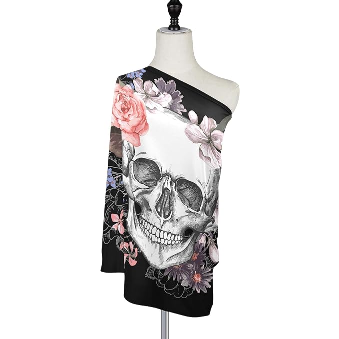 Vintage Day of The Dead Skull in Pink Floral Flower Stretchy Baby Car Seat Cover Infant Canopy Nursing Covers Breastfeeding Cover Breathable Windproof Winter Scarf for Boys Girls