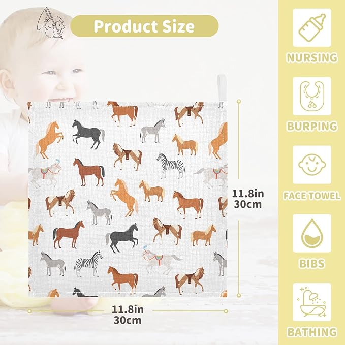 Vvfelixl Baby Washcloths Cotton Animal Print Muslin Washcloths Soft Baby Face Towel for Newborn Infants, 11.8 X 11.8 Inch, 3 Pack