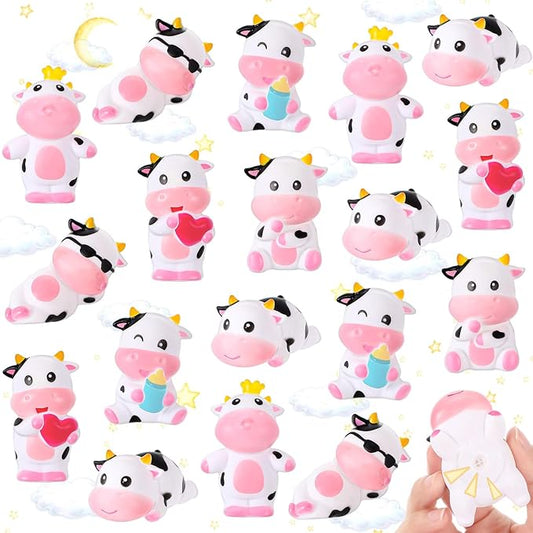 Jenaai 24 Pcs Cute Rubber Cows Bulk Squeak Floating Cow for Kids Bath Toys Rubber Animals Swimming Shower Bathtub Toy Favors for Party Baby Shower Dashboard Decor Carnival Gift