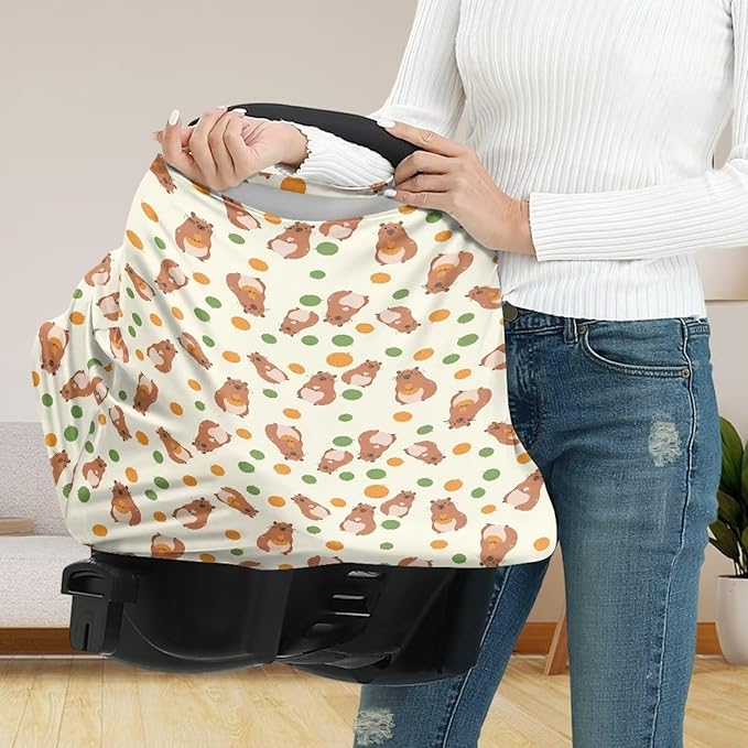 AFPANQZ Marmot Baby Car Seat Cover Stretchy for Baby Girls Nursing Breastfeeding Covers Shopping Cart High Chair Stroller Covers Infinity Scarf Sunshade Car Seat Canopies