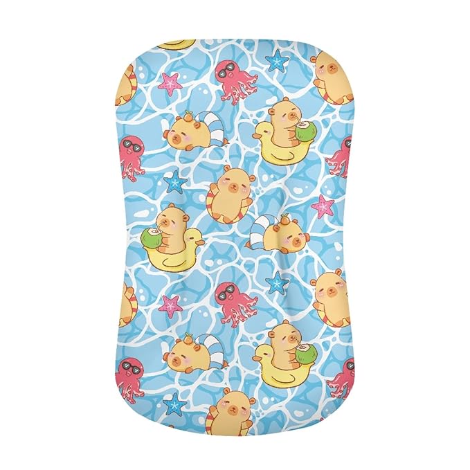 Summer Capybara Baby Lounger Cover for Boys Girls Newborn Infant Lounger Covers 31.5'' x 21.3'' Soft and Breathable Nest Replacement Slipcover Cute Octopus Print Snuggle Me Cover