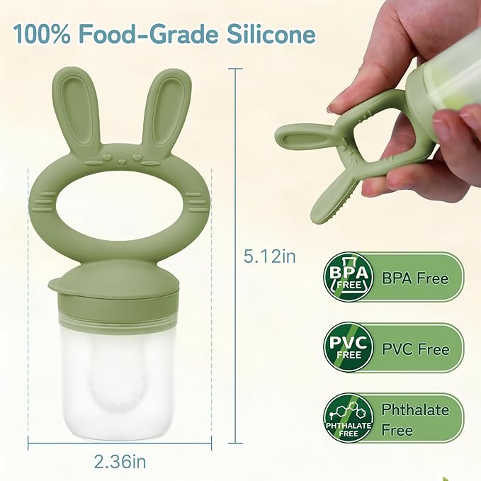 Baby Fruit Feeder Pacifier 2 Pack, Cute Bunny Silicone Food Feeder for Babies 4M+, BPA-Free Infant Teether for Fresh Fruit, Puree & Frozen Breastmilk, 4 Pouches