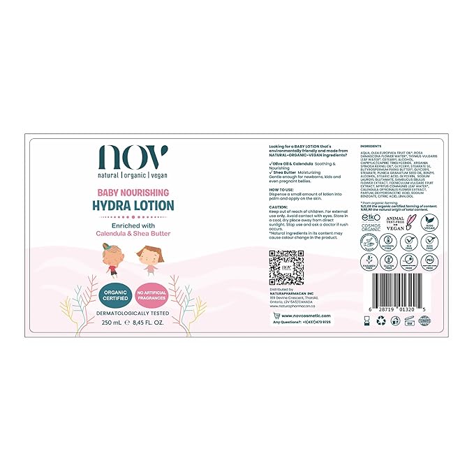 NOV Baby Nourishing Hydra Lotion - Baby Lotion for Newborn to Calm Itchiness and Redness - Newborn Essentials Shea Butter for Sensitive Skin - 8.45 oz