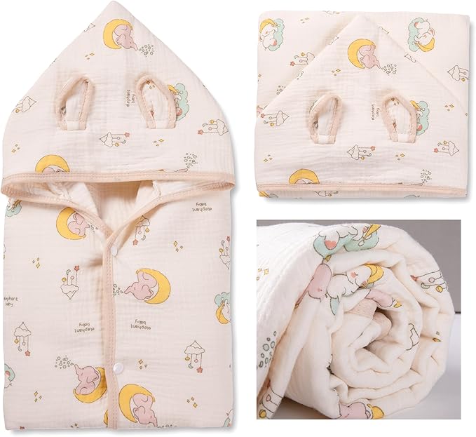 Hooded Towel Muslin Hooded Towel Made from Organic Cotton 6-Layer Cotton Bath Towel, Soft Bath Towels 25x51inches for Toddler Baby (Splashing Elephant)