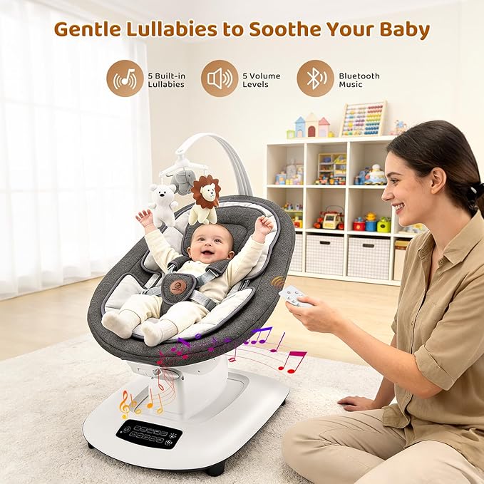 Baby Swing, Multi-Motion Baby Swings for Infants to Toddlers, Enabled with 5 Unique Motions & 5 Speeds, 360° Rotating Seat, 5-Point Harness, 5 Preset Lullabies