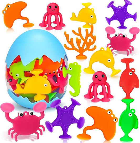 Toddler Suction Cup Bath Toys, Ocean Animal Bath Water Toys for Kids Ages 1-3 3-5 4-8 No Hole Mold Free Bathtub Car Window Toys Travel Trip Essentials for 3 4 5 Year Old Boy Girl Birthday Gift