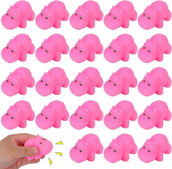 50 Pcs Rubber Hippo Baby Bath Toys Cute Floating Animal Bath Squirts Pink Hippo Bath Buddy Squirter Toys for Toddlers Fun Water Squirting Bathtime Play for Bathtub and Pool,Summer Beach Decor