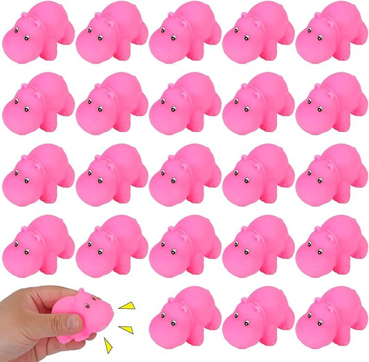 24 Pcs Rubber Hippo Baby Bath Toys Cute Floating Animal Bath Squirts Pink Hippo Bath Buddy Squirter Toys for Toddlers Fun Water Squirting Bathtime Play for Bathtub and Pool,Summer Beach Decor