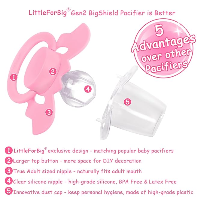 LittleForBig Bigshield Generation-II Adult Sized Pacifier - Baby Bat Pacifier Rosy