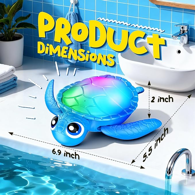 Electric Turtle Bath Toys - Automatic Swimming with Colorful LED Lights, Rechargeable & Auto Shut-Off, Water Pool Floating Toys Bath Bath Toys Easter Basket Stuffers for Toddlers Kids Ages 1-3 2-4 4-8