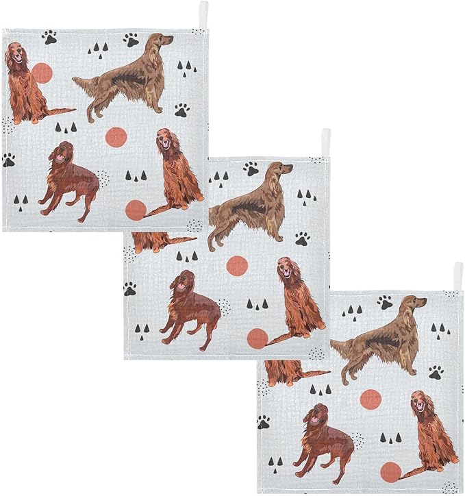 vvfelixl Baby Muslin Washcloths Irish Setter Dog Pattern Baby Burp Cloths Cotton Baby Face Towel for Newborn Infants Boys Girls Soft and Absorbent 11.8 X 11.8 in, 3 Pack