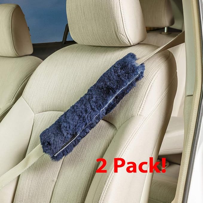 Engel Worldwide Twin Pack! Soft, Comfortable Universal Fitting Genuine Merino Sheepskin Seat Belt Shoulder Cover Pads for Adults, Children, Youth. Multiple Colors Available (Blue)