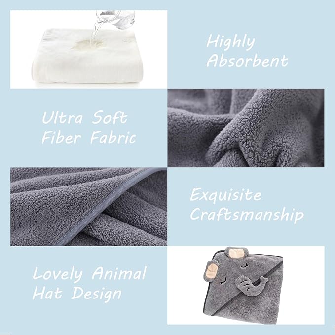 2 Pack Hooded Baby Towel - Premium Soft Bath Towel for Bathtub for Babie, Newborn, Infant - Ultra Absorbent, Natural Baby Stuff Towel for Boy and Girl (Elephant, Dog)