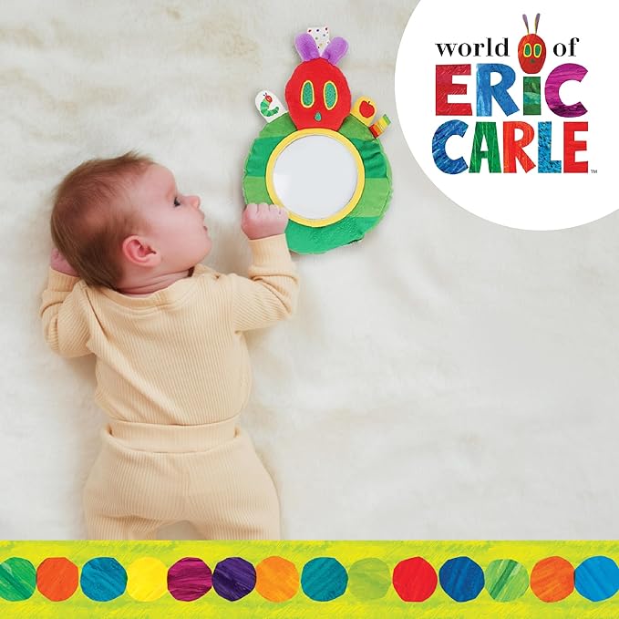 Eric Carle Very Hungry Caterpillar On-the-Go Mirror Rattle Toy – Sensory Toy with Safe Mirror, Crinkle, and Tactile Ribbons, Perfect for Stroller or Diaper Bag, Ages 0+