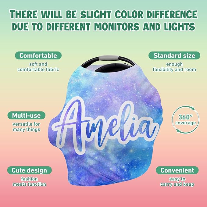 Personalised Car Seat Cover for Babies - Multi-use Carseat Canopy Cover with Name, Light Purple Car Seat Covers, Christmas Birthday Gifts for Infant Boys and Girls