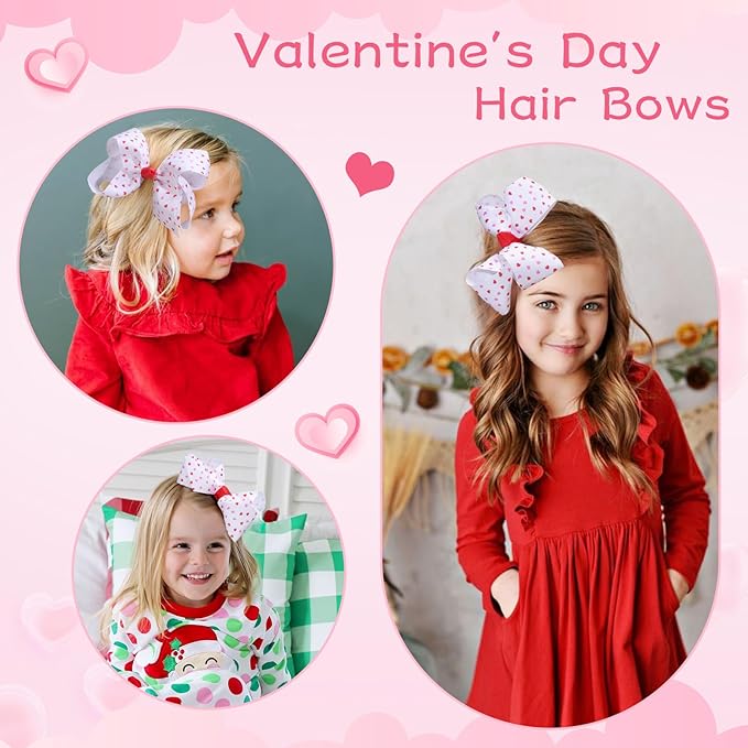 Oaoleer 2PCS Valentine's Day Hair Bows for Girls, Pink Bows Hair Alligator Clips Hair Barrettes for Baby Girls Infants Toddlers Kids Teens Children