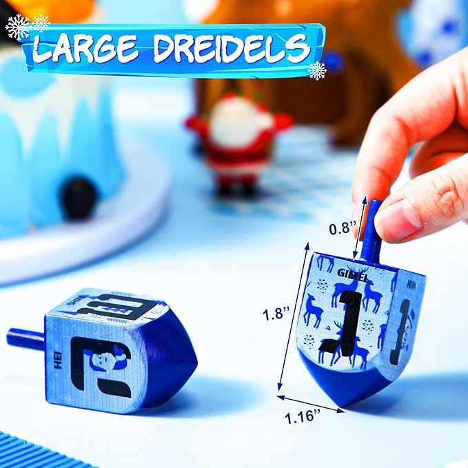 Wonderjune 2 Pcs Hanukkah Dreidels Extra Large Wooden Dreidel for Hanukkah Decoration with English Transliteration, Forever Spinning Tops Party Favors(Snowman)