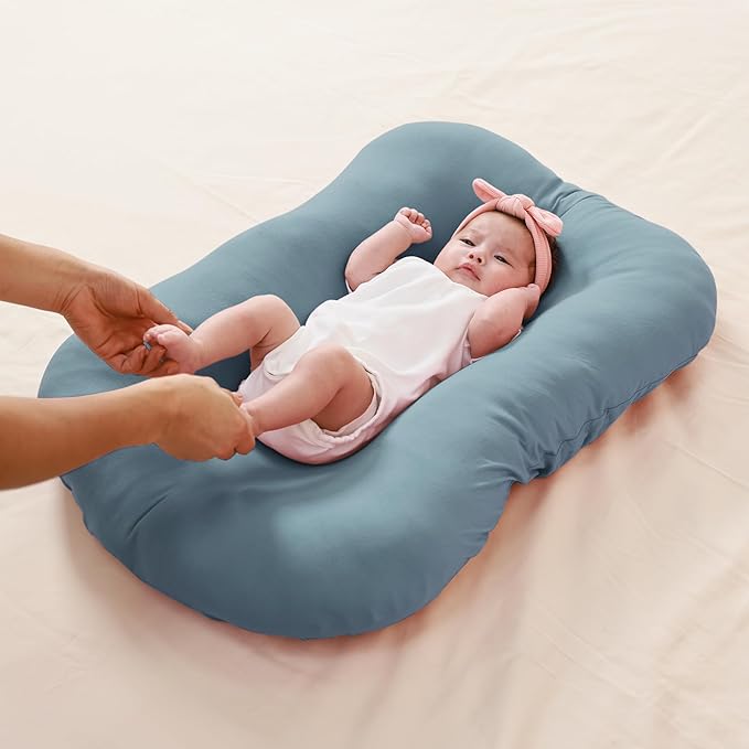 FUNUPUP Rayon Derived from Bamboo Baby Lounger Cover Compatible with Snuggle Me Lounger, Infant Lounger Pillow Cover for Newborn, Removable Elastic Newborn Lounger Cover,Cover Only,Sea Blue