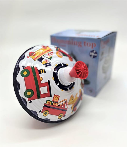 Classic Music Box Spinning Tin Top Toy from KsmToys by Bolz. The Funny Buzzing Hum Gets Louder As The Top Spins Faster, 7.5" x 7.5" x 7.5" Ages 18 m+