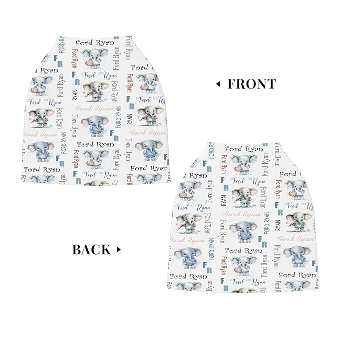 Personalized Baby Car Seat Covers for Babies, Custom Elephant Nursing Breastfeeding Carseat Canopy with Name, Infant Stroller Covers for Newborn Girls Boys, Breathable Carseat Cover