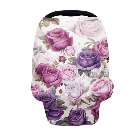 LedBack Purpe Floral Car Seat Cover for Babies, Retro Flower Nursing Cover Breastfeeding Cover,Soft Breathable Infant Carseat Canopy