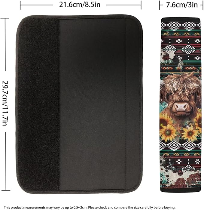 UNICEU Southwestern Tribal Aztec Highland Cow Car Seat Belt Covers for Women Men, Soft Shoulder Seatbelt Pads Cover Comfortable Seat Belt Pads Universal Fit,Highland Cow Car Accessory