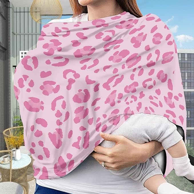 Forchrinse Pink Leopard Print Car Seat Cover for Babies Girls Breastfeeding Nursing Cover Infant Carseat Canopy Stroller Cover Soft and Breathable