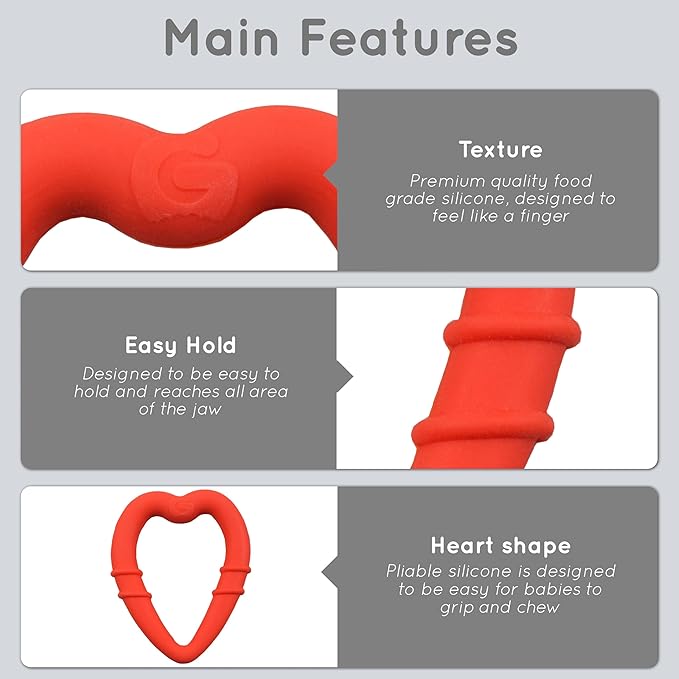 Gummee Heart-Shaped Silicone Baby Teether Teething Ring BPA Phthalate Free Non Toxic Toy 3 Months+ Red