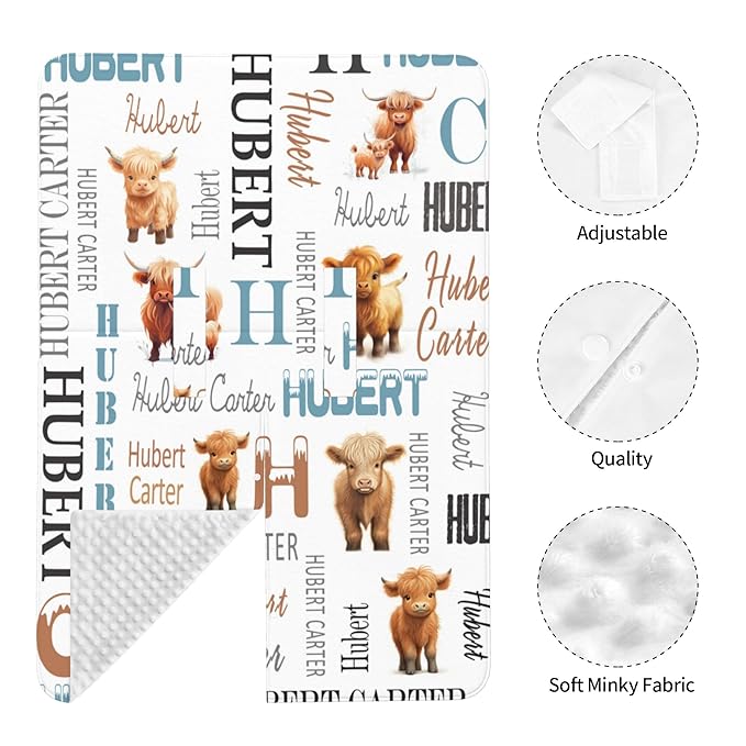 Personalized Highland Cow Carseat Cover for Baby Custom Name Car Seat Canopy for Newborn Baby Boys Girls 2 in 1 Mom Nursing Breastfeeding Covers Minky Baby Carrier Stroller Covers