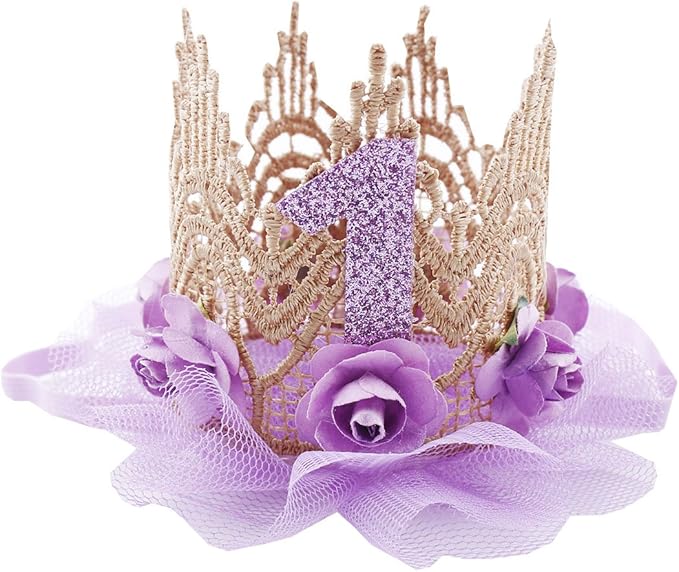 June Bloomy Baby Golden Lace Rose Flower Crown 1st Birthday Headband Princess Tiara