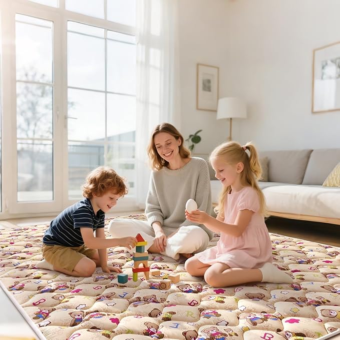 Baby Play Mat - 65" X 50",Premium Thicker Foam Machine Washable, Extra Large Anti-Slip Soft Cushioning Foam Playmats for Babies and Toddlers, Foldable Baby Crawling Mat for Playpen