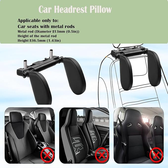 180° Adjustable Car Headrest Pillow,Neck Support Pillow, U-Shaped Memory Foam Travel Sleeping Pillow, Multi-Function Hook Design for Adults and Kids(Yellow)