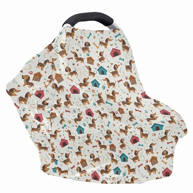 AFPANQZ Cute Dachshund Print Nursing Cover Breastfeeding Scarf Baby Car Seat Covers for Boys Girls Infant Carseat Canopy Stretchy Soft Breathable Multi-Use Cover Up for Stroller High Chair