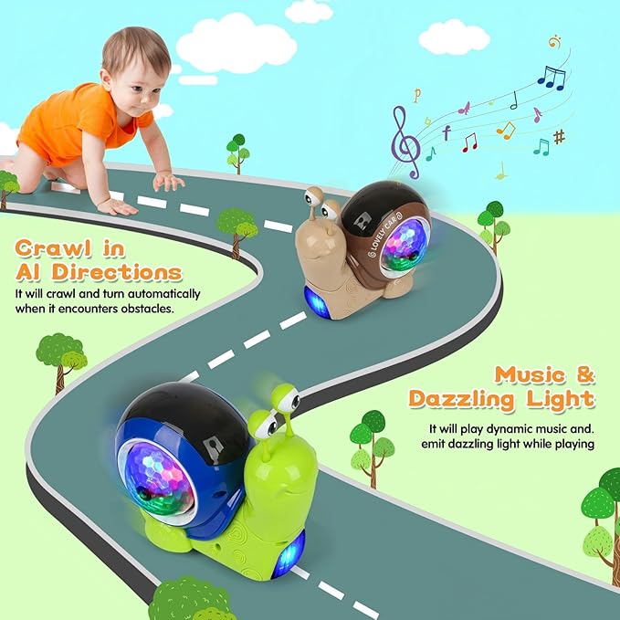 Baby Toddler Crawling Toys 6-12 Months, Musical Snail Baby Toy, Infant Crawling Tummy Time Development Toys Boy Girl Christmas Birthday Gifts