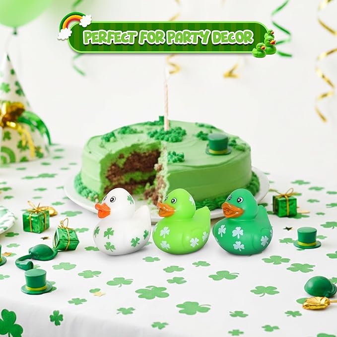 24 Pack St Patricks Day Rubber Ducks - 2 inch Shamrock Rubber Duckies Bulk - Saint Pattys Day Irish Gifts for Adults Kids Party Favors Accessories, Jeep Ducking