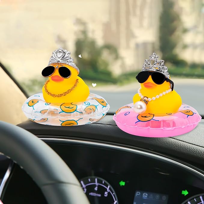 Wonuu Cute Duck Car Ornaments with Headband, Swim Ring, Necklace & Sunglasses - C-Male Crown, Pearl & Pink