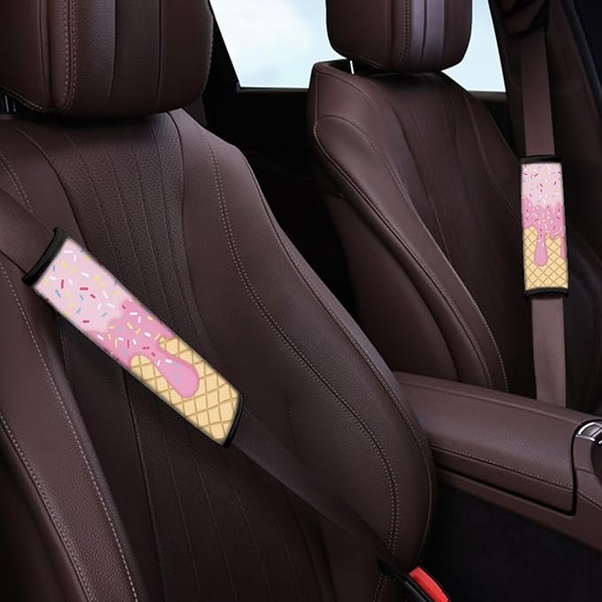 Biyejit Car Seat Belt Covers for Adults Kids, Pink Ice Cream Seatbelt Cushions Pads Cover for Trucks SUV, Car Accessories Decorations 2Pcs
