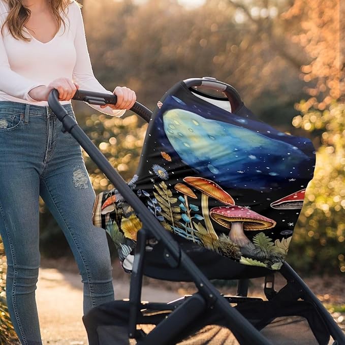 Youngerbaby Mushroom Print Nursing Cover Carseat Canopy Car Seat Covers for Babies Mom Breastfeeding Scarf Infant Multi Use Cover for Baby Stroller Shopping Cart Feeding High Chair