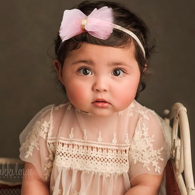 cherrboll Baby Girl Nylon Headbands, 3Pcs Handmade Floral Hair Bows, Stretchy Flower Hairbands for Newborns Infants Toddlers