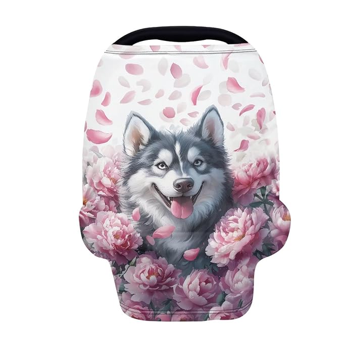 GIFTPUZZ Siberian Husky Car Seat Covers Nursing Cover Carseat Canopy for Babies Privacy Protection Breastfeeding Covers Nursing Scarf Baby Shower Gifts for Boys Girls