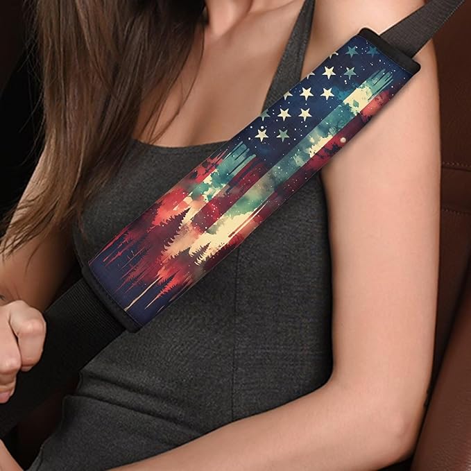 AFPANQZ American Flag Painting Car Seat Belt Pads Covers Harness Vehicle for Adults Kids 1 Pair/Set Safety Seatbelt Cushion Pad Cute Shoulder Straps Pads for Bags