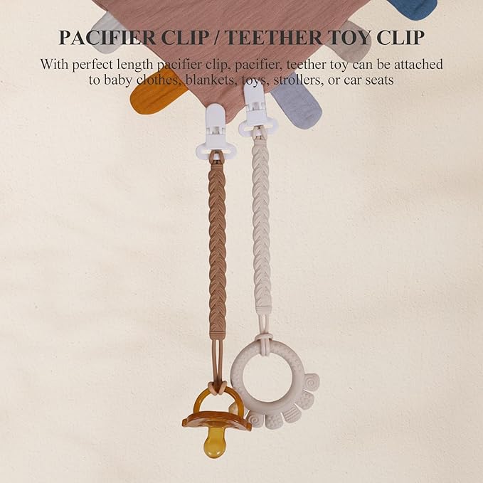 4 Pcs Brown Baby Silicone Teething Pacifier Clip,One-piece Design,Woven Shape,BPA Free.