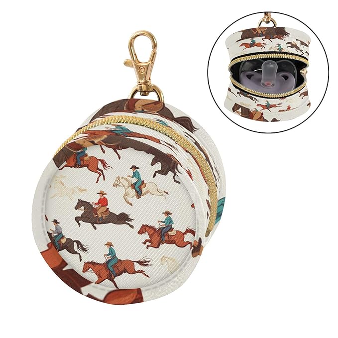 Pacifier Holder with Clip Pacifier Case for Diaper Bag Round Baby Pacifier Pouch Box Bag Portable Beige Western Cowboy