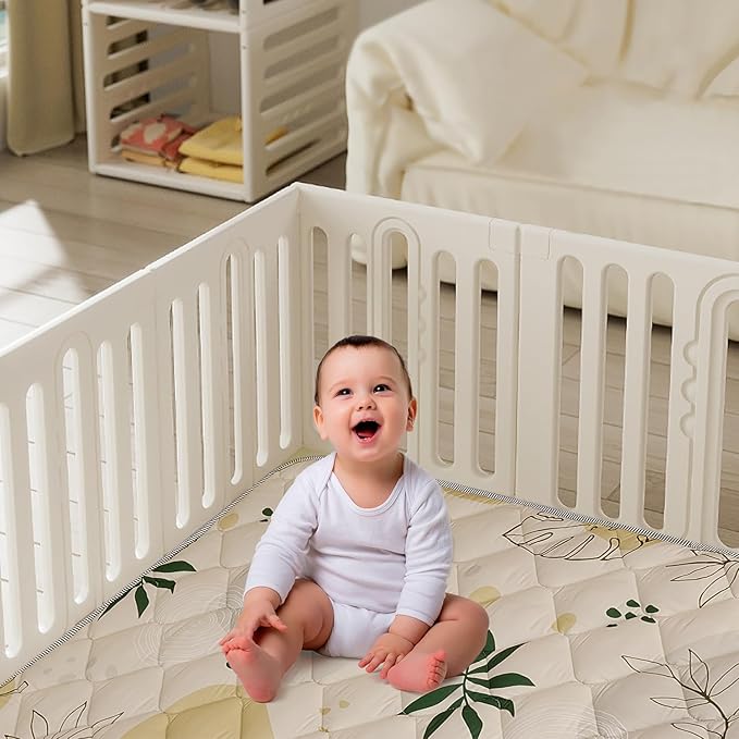 TADO MUSLIN Baby Play Mat 50x50 Inch, Thickened Soft Floor Mat for Playpen, Machine Washable Foam Crawling Mat with Non-Slip Bottom for Babies and Toddlers, Foldable Padded Playmat Boho Terra