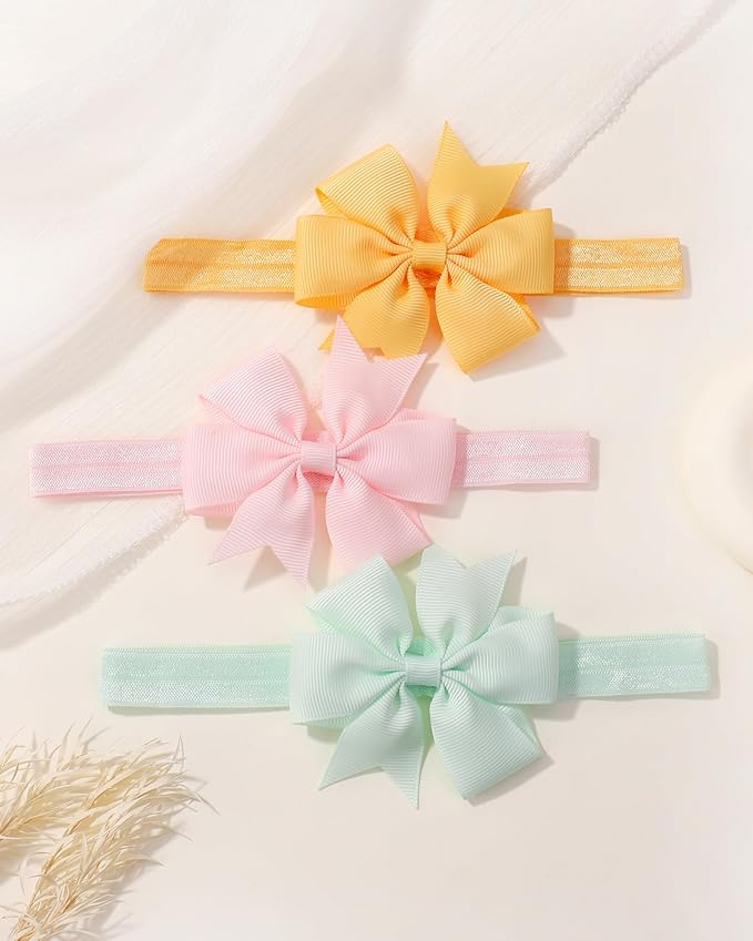 jollybows 40pcs Baby Girls Grosgrain Ribbon Hair Bows Headbands 3" Hair Band Hair Accessories for Infants Newborn Toddler