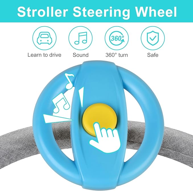 Accmor Stroller Steering Wheel Toy, Simulated Steering Wheel for Stroller Shopping Carts Cart Universal Detachable Pretend Driving Funny Toy Attachment
