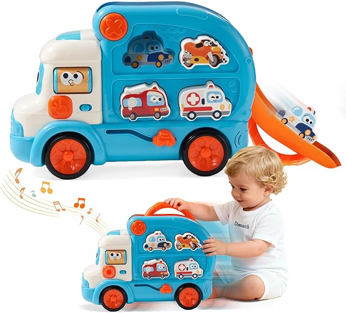 Interactive Matching Car Toy for Toddlers 1-3, 3-in-1 Shape Sorting Vehicle Truck with Realistic Sounds & Music, Early Learning Birthday Gift for 1 2 3 Year Old Boys Girls